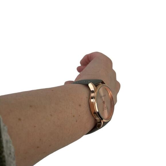 NWOT MONROE SOLÉROSE WATCH CHARCOAL LEATHER ROSE GOLD - Picture 8 of 16